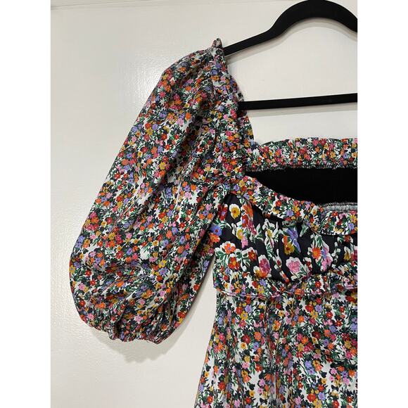 For Love & Lemons Hudson Mini Dress Black Floral Size Medium NWT Stretchy Back - Picture 3 of 15